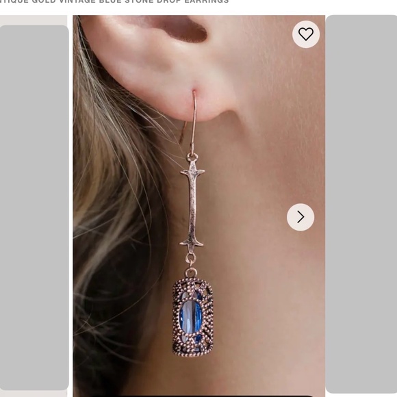 Copper Tone Drop Earrings Pierced with Blue Gemstone - Picture 6 of 6